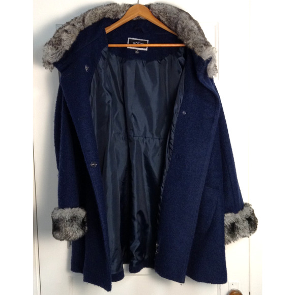 Vtg Penny Lane Coat 2X Blue Wool Blend Shearling Sherpa Faux Fur Afghan Winter - Picture 7 of 12
